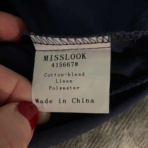 Navy blue linen blend cropped overalls - Picture 4 of 5